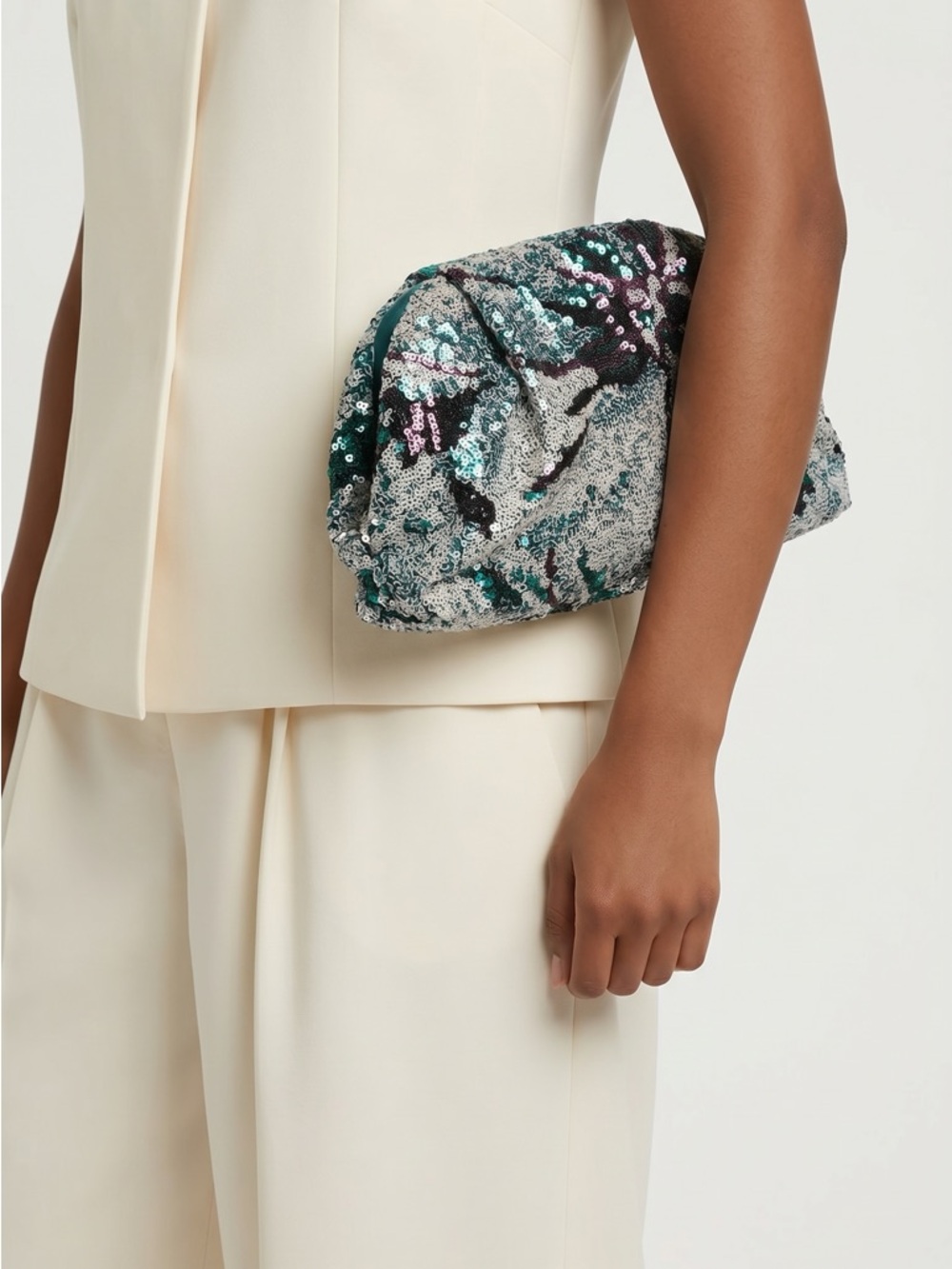 Sequin Pouch Clutch Bag in Teal and Silver